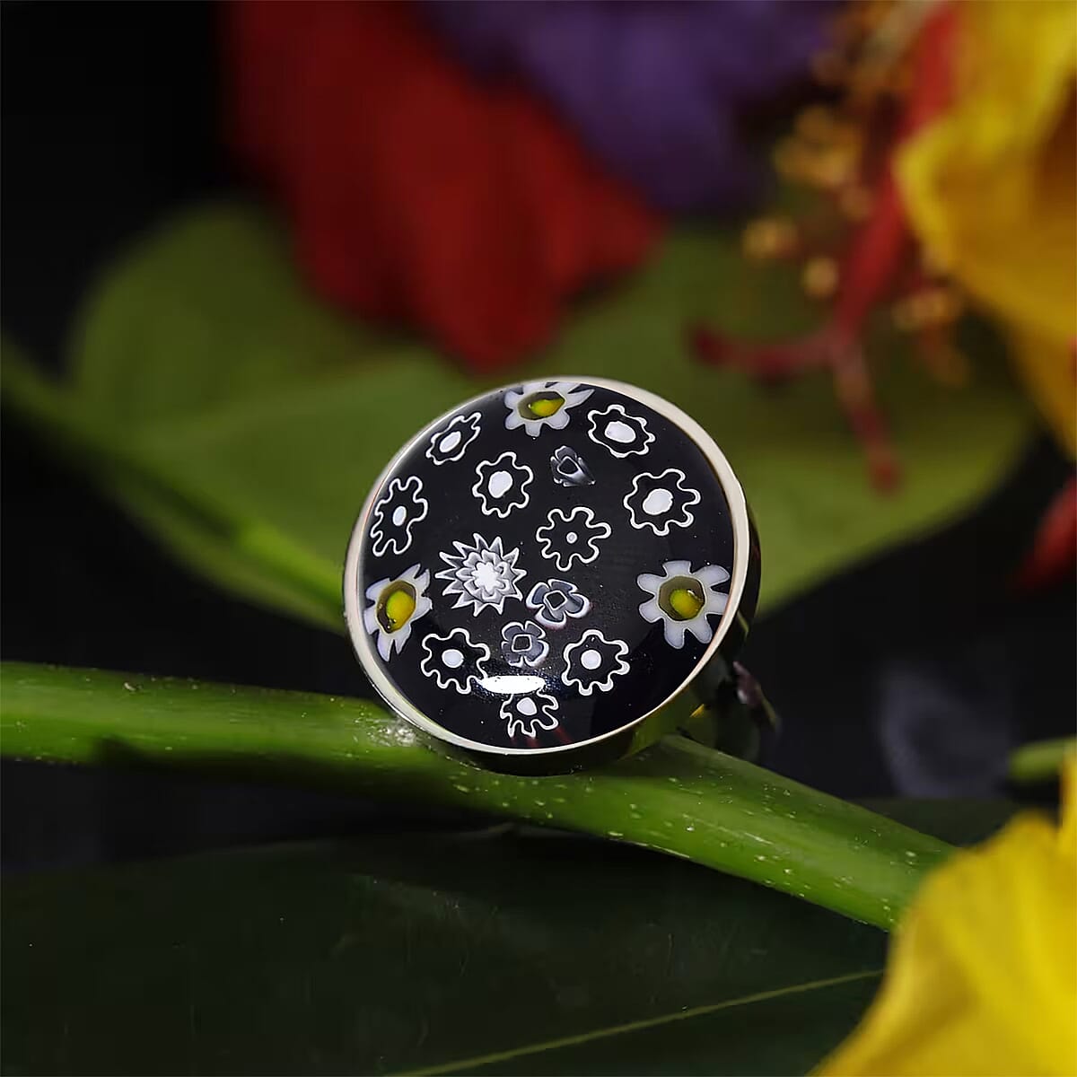 Black Murano Style Ring in Stainless Steel (Size 7.0) image number 1