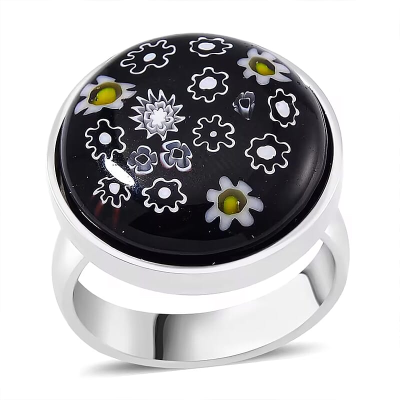 Black Murano Style Ring in Stainless Steel (Size 8.0)