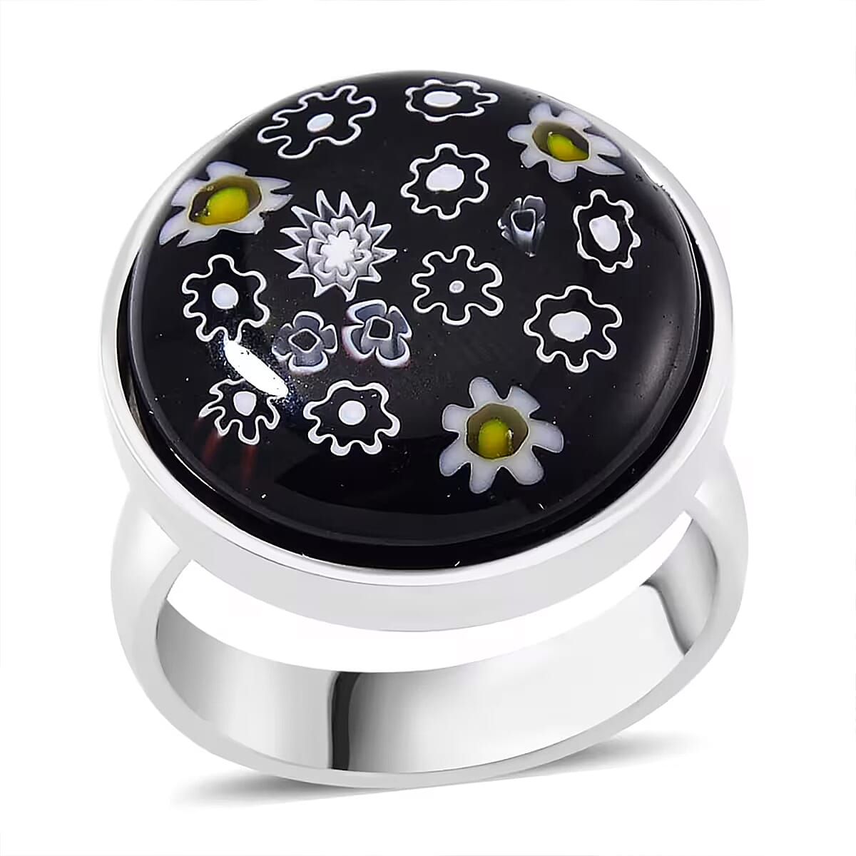 Black Murano Style Ring in Stainless Steel (Size 9.0) image number 0