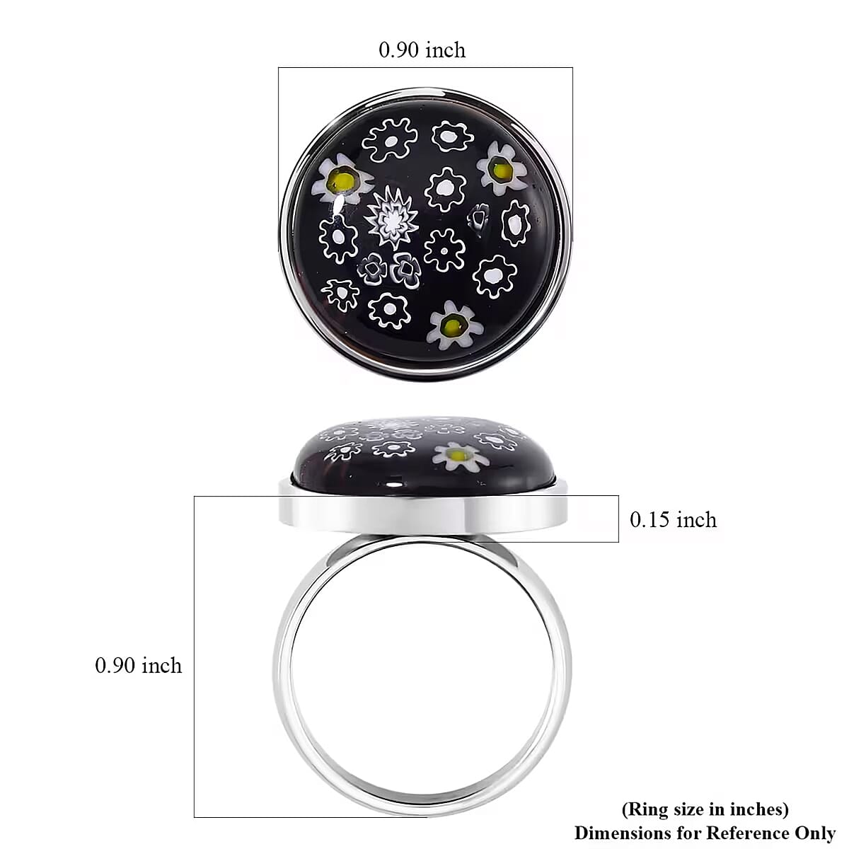 Black Murano Style Ring in Stainless Steel (Size 9.0) image number 6