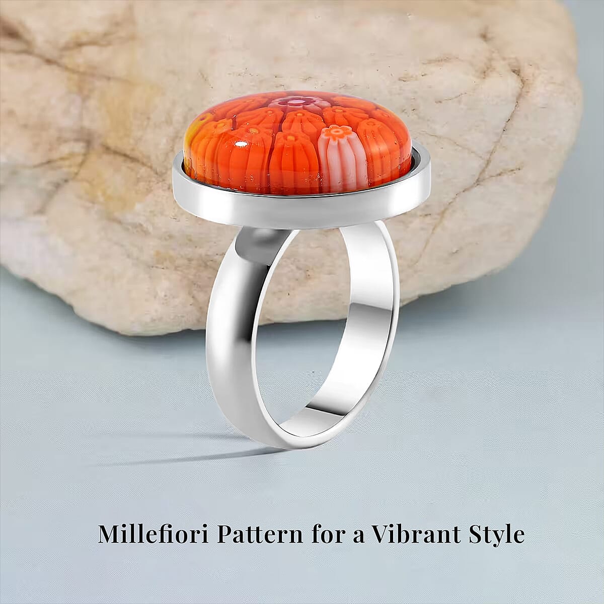 Dark Orange Murano Style Ring in Stainless Steel (Size 6.0) image number 2
