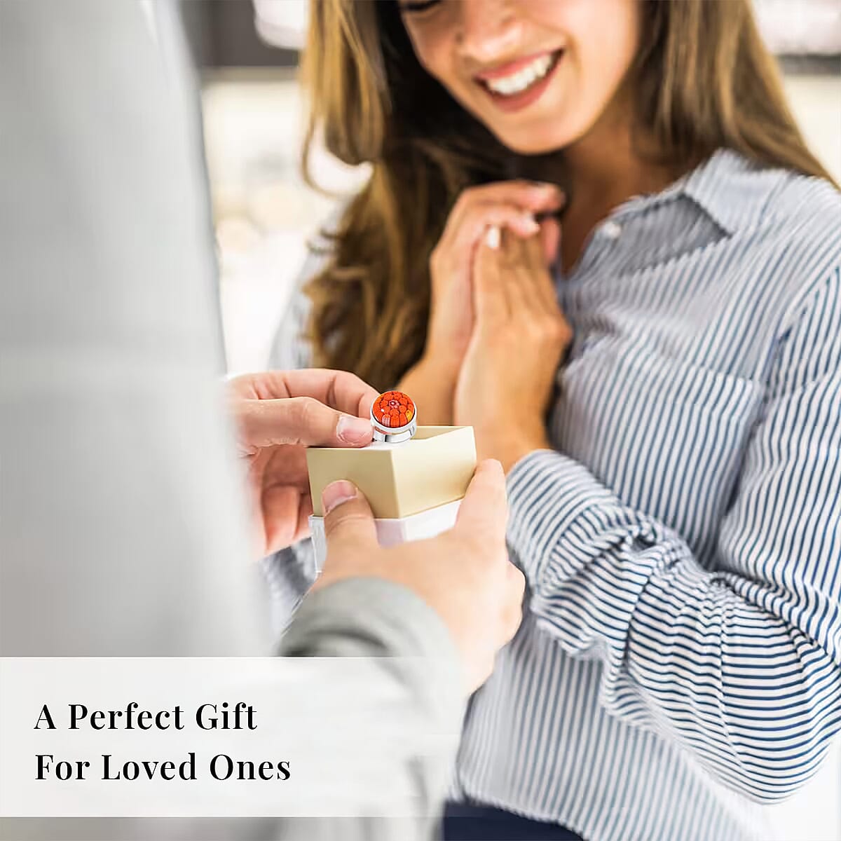 Dark Orange Murano Style Ring in Stainless Steel (Size 6.0) image number 5