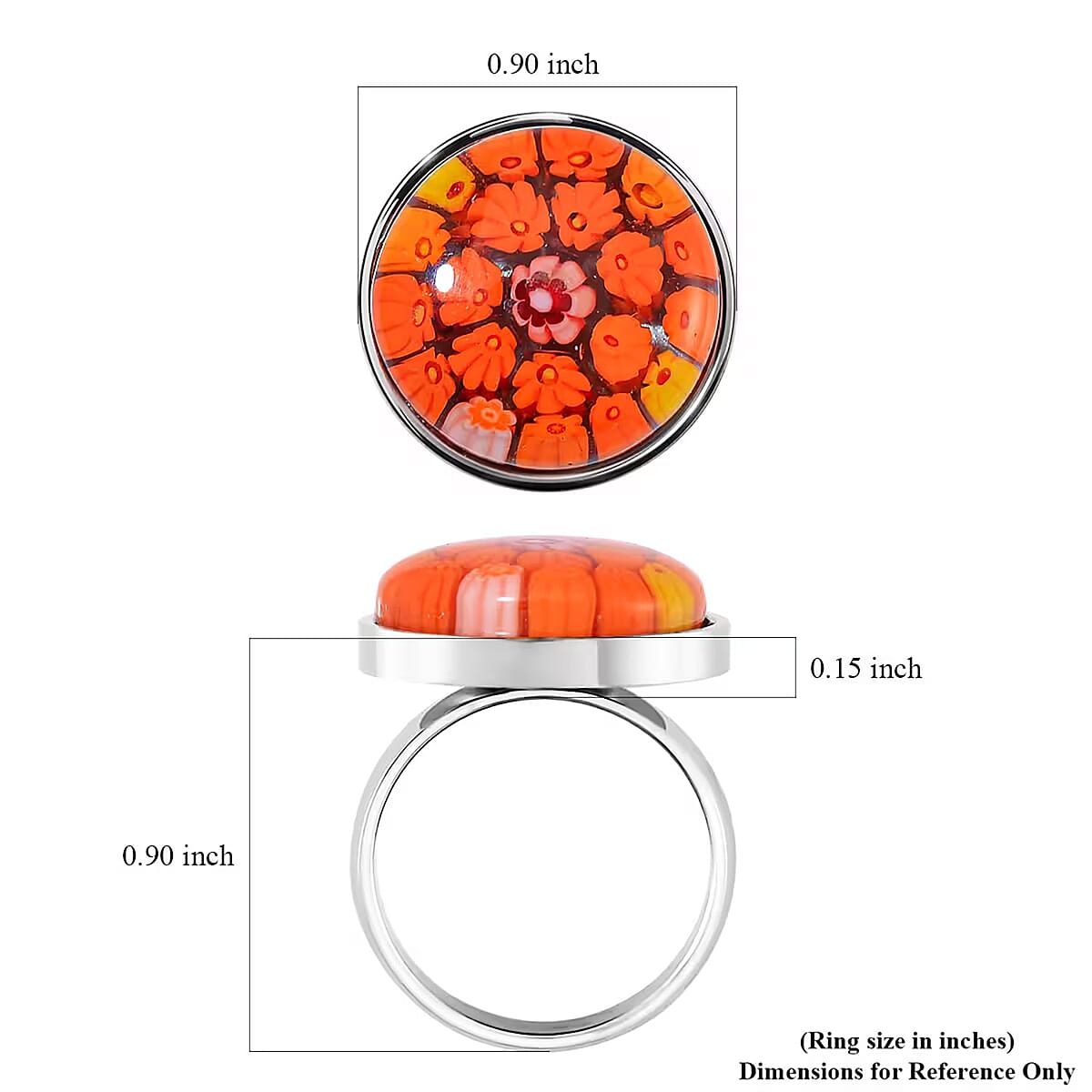 Dark Orange Murano Style Ring in Stainless Steel (Size 6.0) image number 6