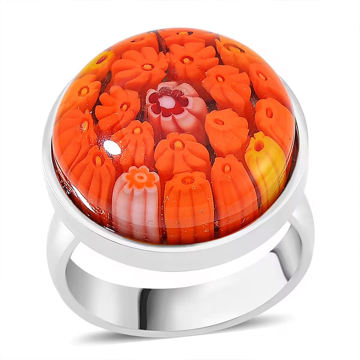 Dark Orange Murano Style Ring in Stainless Steel (Size 7.0) image number 0