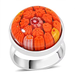 Dark Orange Murano Style Ring in Stainless Steel (Size 7.0)