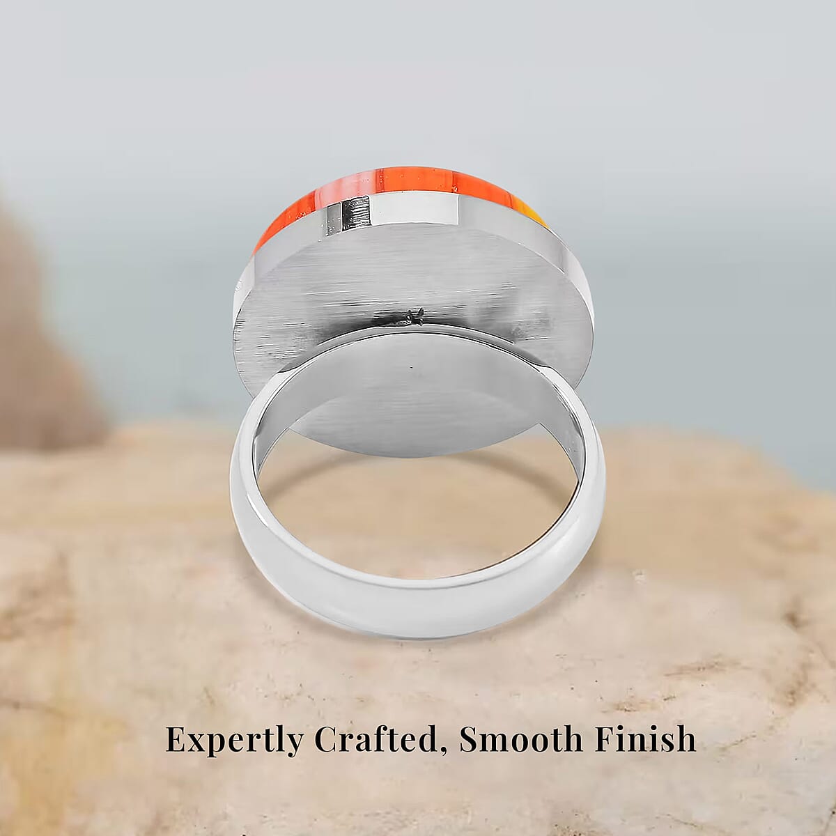 Dark Orange Murano Style Ring in Stainless Steel (Size 9.0) image number 3