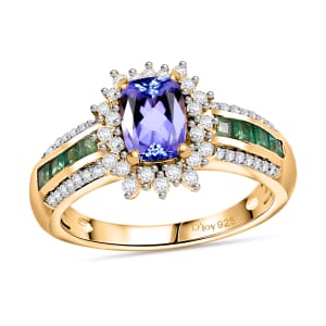 Tanzanite and Multi Gemstone 1.90 ctw Regal Bloom Ring in 18K Vermeil Yellow Gold Over Sterling Silver (Size 6.0) 