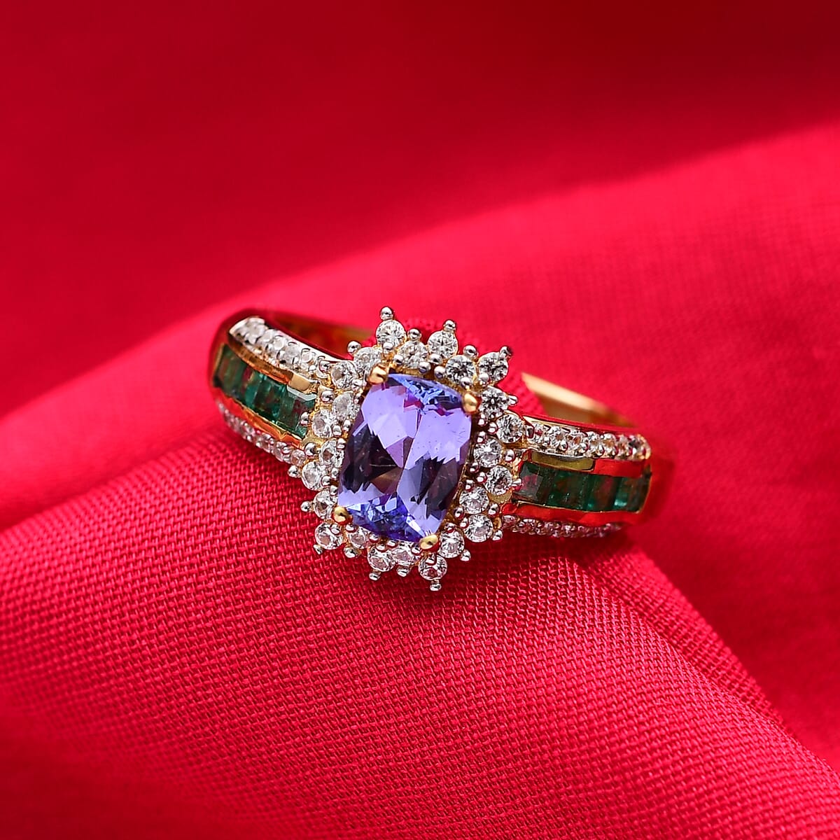 Tanzanite and Multi Gemstone 1.90 ctw Regal Bloom Ring in 18K Vermeil Yellow Gold Over Sterling Silver (Size 6.0)  image number 1