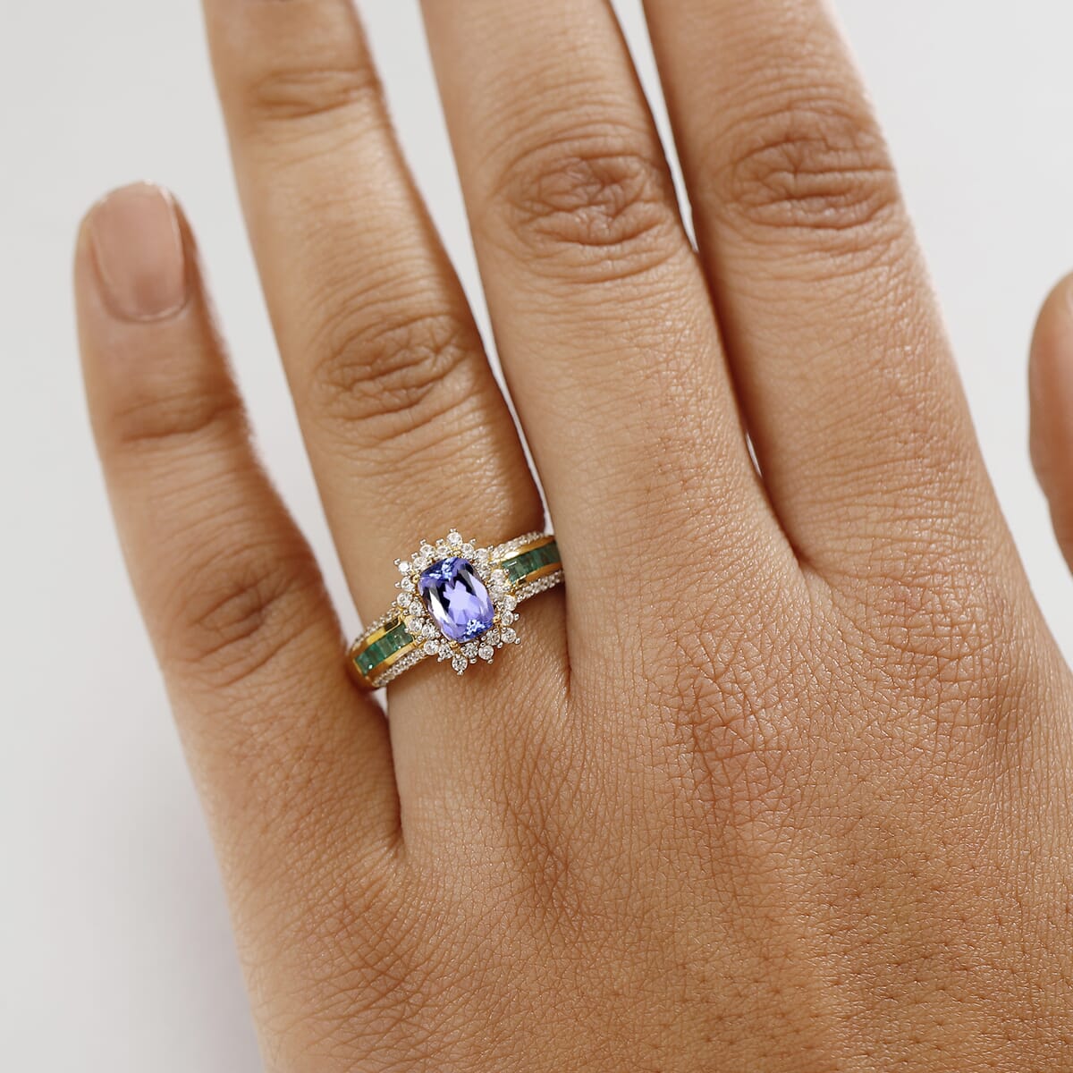 Tanzanite and Multi Gemstone 1.90 ctw Regal Bloom Ring in 18K Vermeil Yellow Gold Over Sterling Silver (Size 6.0)  image number 2