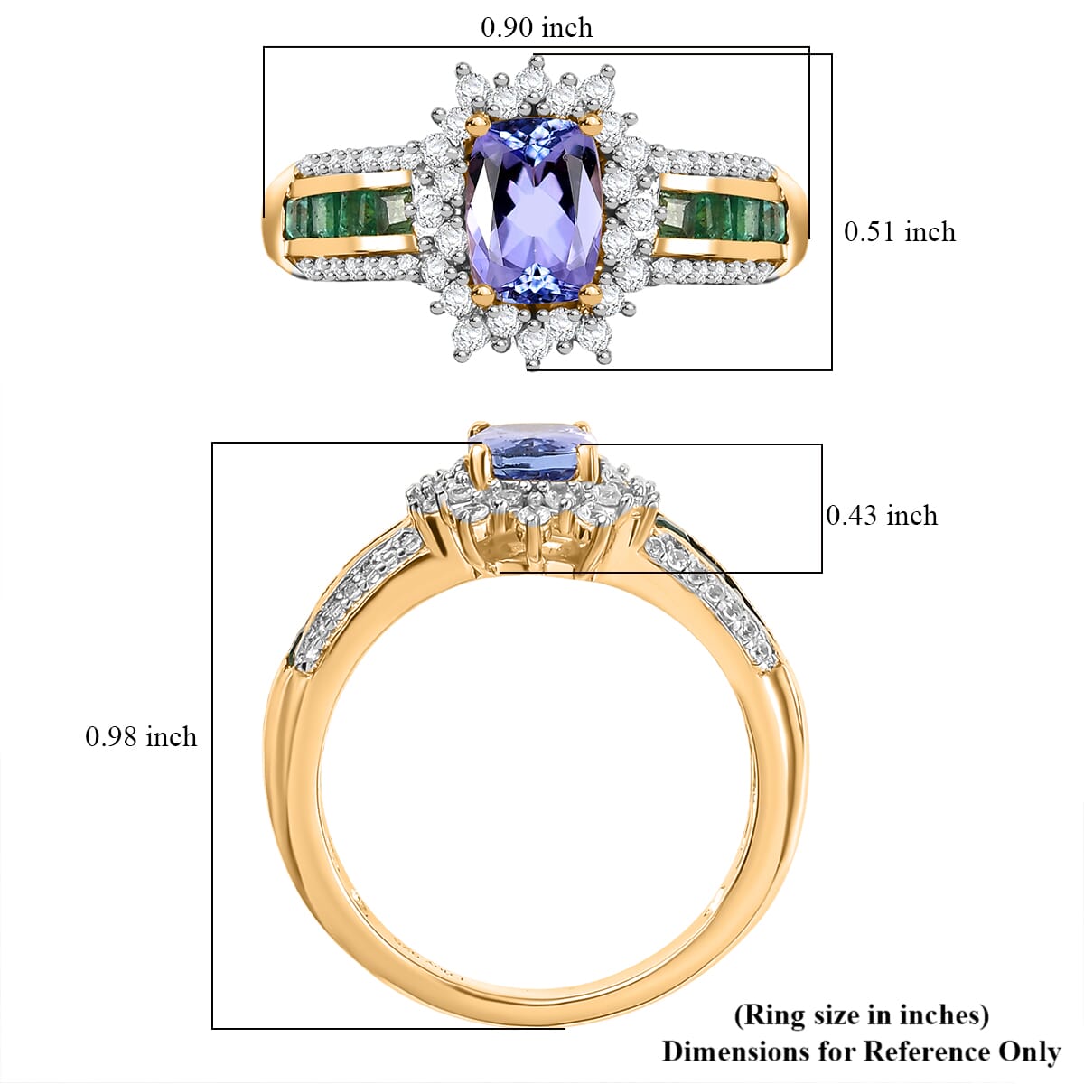 Tanzanite and Multi Gemstone 1.90 ctw Regal Bloom Ring in 18K Vermeil Yellow Gold Over Sterling Silver (Size 6.0)  image number 5