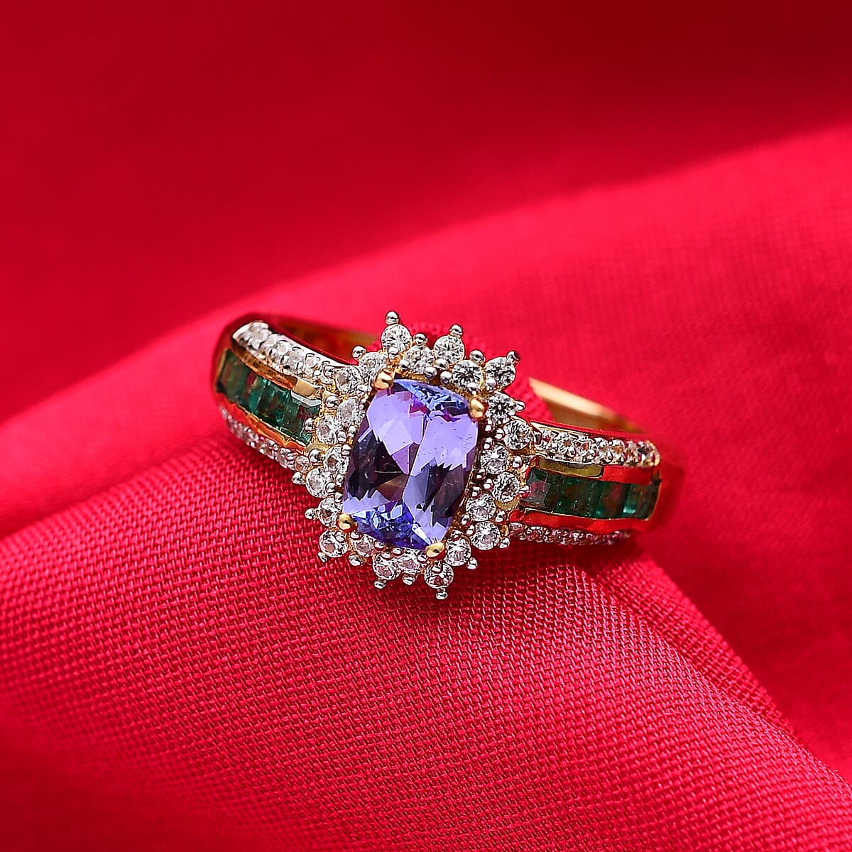 Tanzanite and Multi Gemstone 1.90 ctw Regal Bloom Ring in 18K Vermeil Yellow Gold Over Sterling Silver (Size 9.0)  image number 1