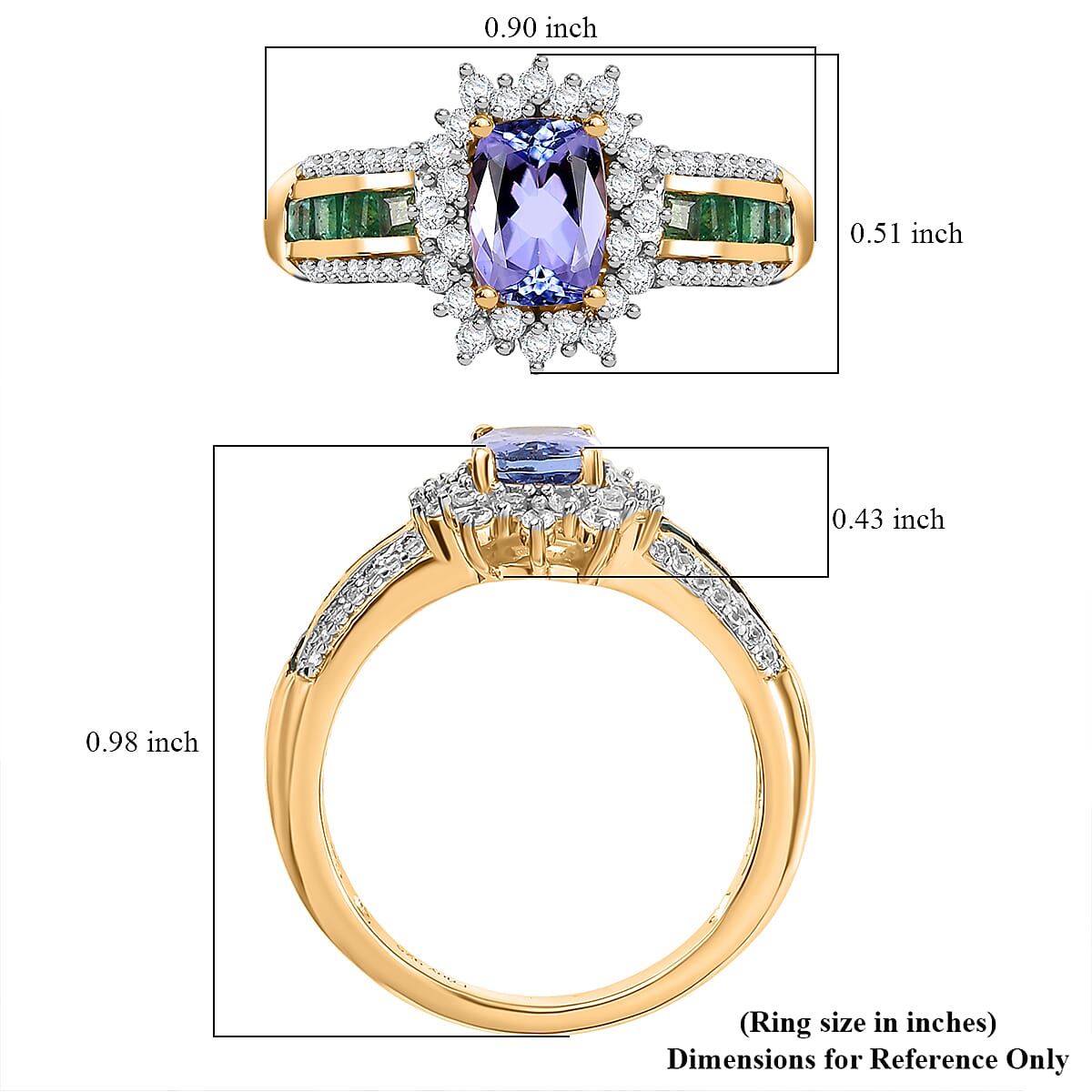 Tanzanite and Multi Gemstone 1.90 ctw Regal Bloom Ring in 18K Vermeil Yellow Gold Over Sterling Silver (Size 10.0)  image number 5