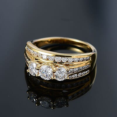 Moissanite 1.65 ctw Trinity Ring in 18K Vermeil Yellow Gold Over Sterling Silver (Size 11.0)
