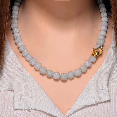 Natural Jade 403.00 ctw Carved Beaded Necklace with Dragon Turtle Charm in 14K YG Over Sterling Silver 20 Inches