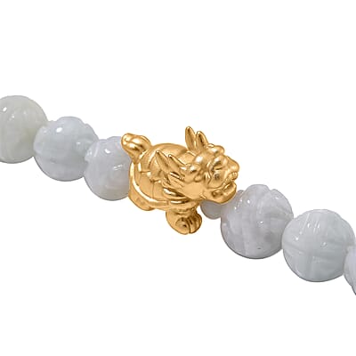 Natural Jade 403.00 ctw Carved Beaded Necklace with Dragon Turtle Charm in 14K YG Over Sterling Silver 20 Inches