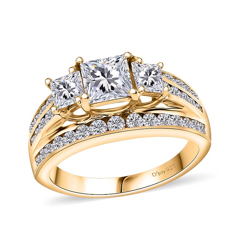 D'Joy Moissanite 2.00 ctw Trinity Ring in 18K Vermeil Yellow Gold Over Sterling Silver (Size 10.0)