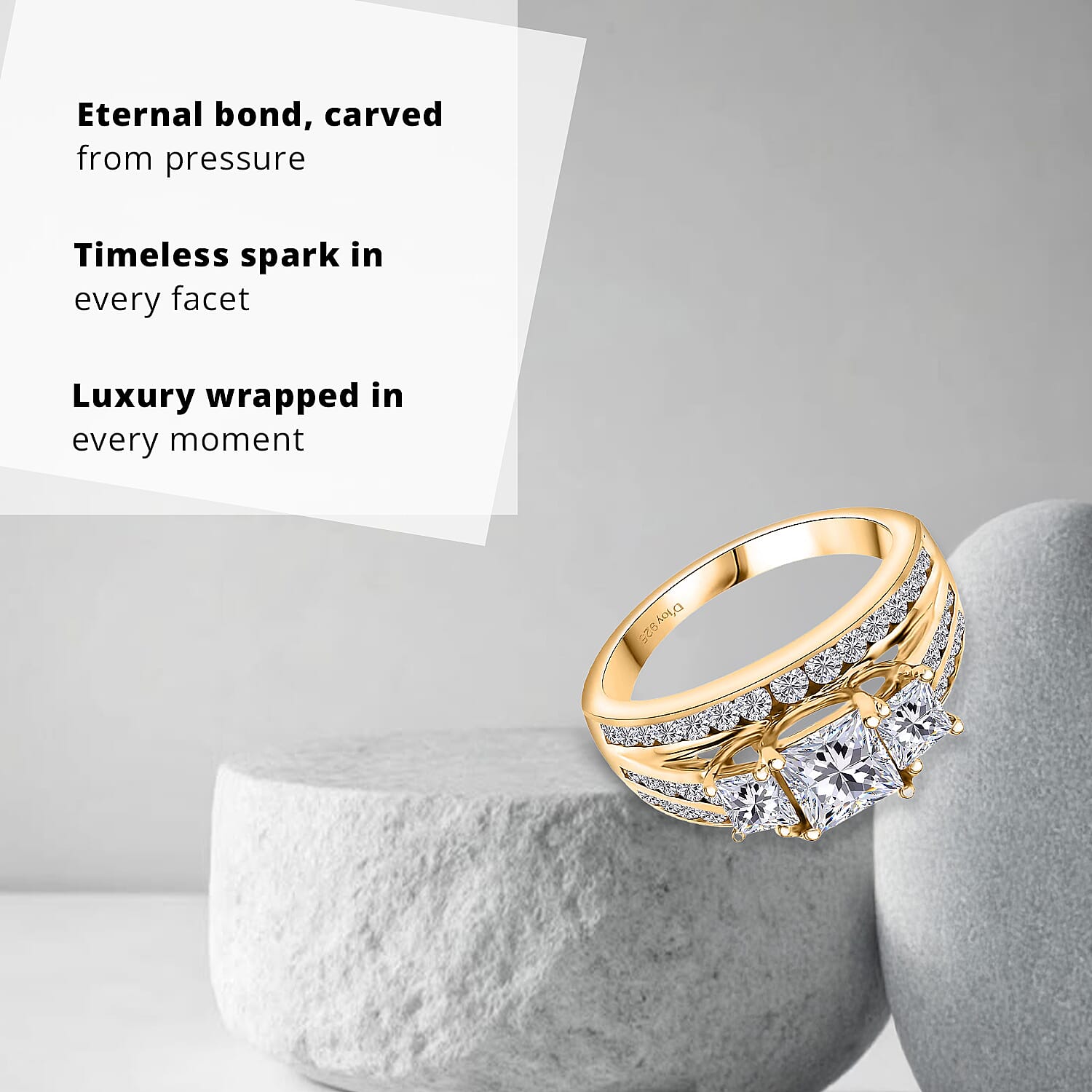 D'Joy Moissanite 2.00 ctw Trinity Ring in 18K Vermeil Yellow Gold Over Sterling Silver (Size 10.0)