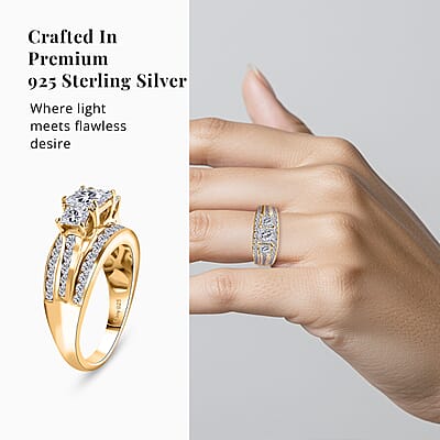 D'Joy Moissanite 2.00 ctw Trinity Ring in 18K Vermeil Yellow Gold Over Sterling Silver (Size 10.0)