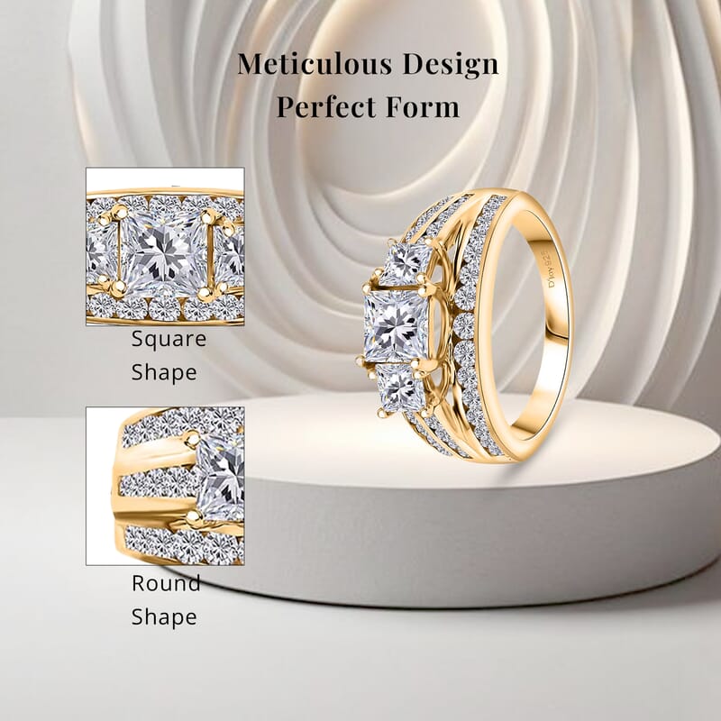 D'Joy Moissanite 2.00 ctw Trinity Ring in 18K Vermeil Yellow Gold Over Sterling Silver (Size 10.0)