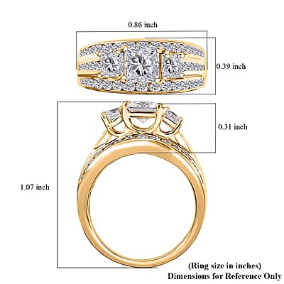 D'Joy Moissanite 2.00 ctw Trinity Ring in 18K Vermeil Yellow Gold Over Sterling Silver (Size 10.0)