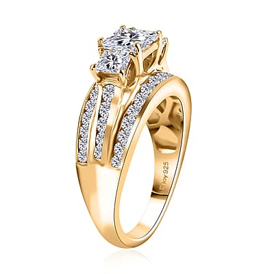 D'Joy Moissanite 2.00 ctw Trinity Ring in 18K Vermeil Yellow Gold Over Sterling Silver (Size 10.0)