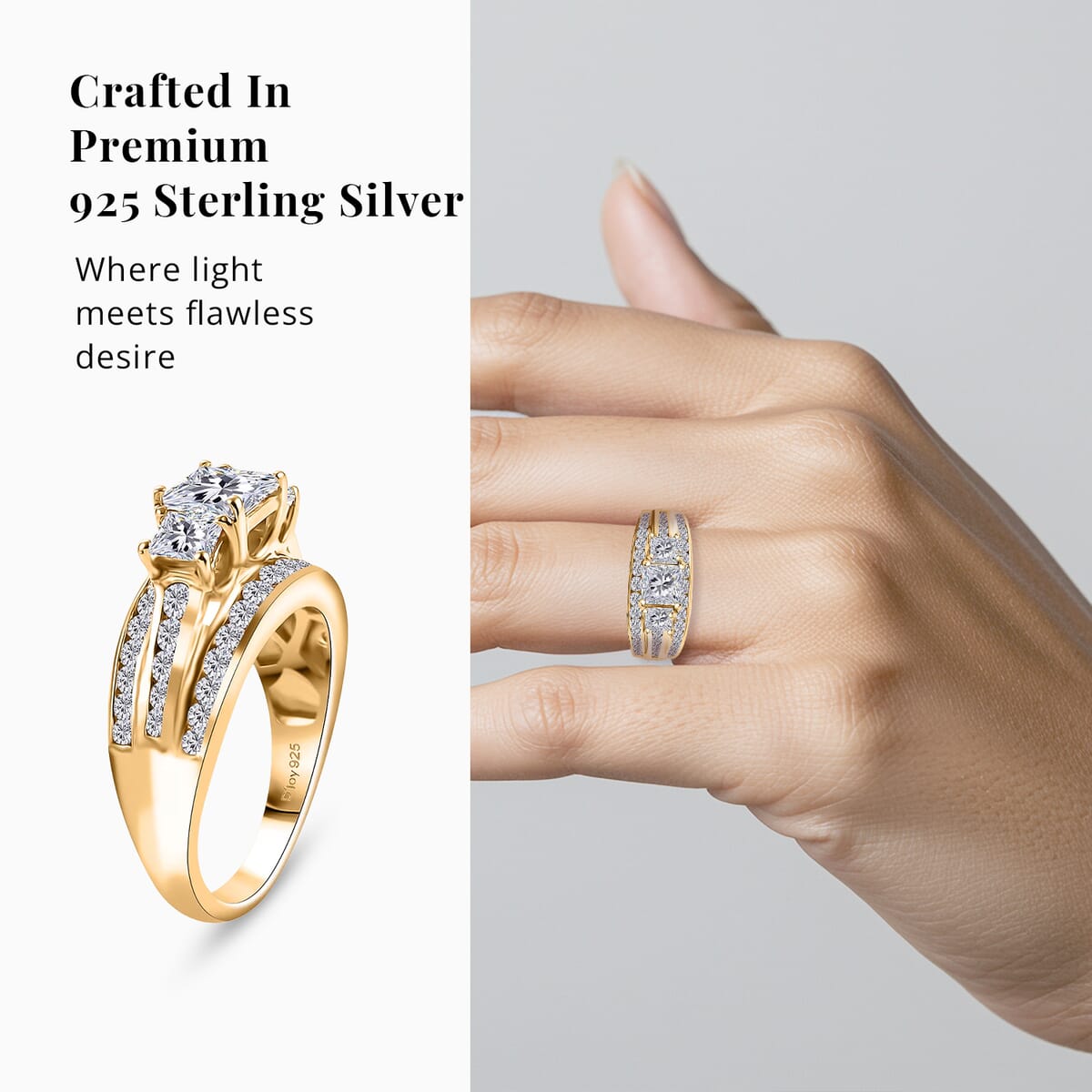 Moissanite 2.00 ctw Trinity Ring in 18K Vermeil Yellow Gold Over Sterling Silver (Size 7.0) image number 4