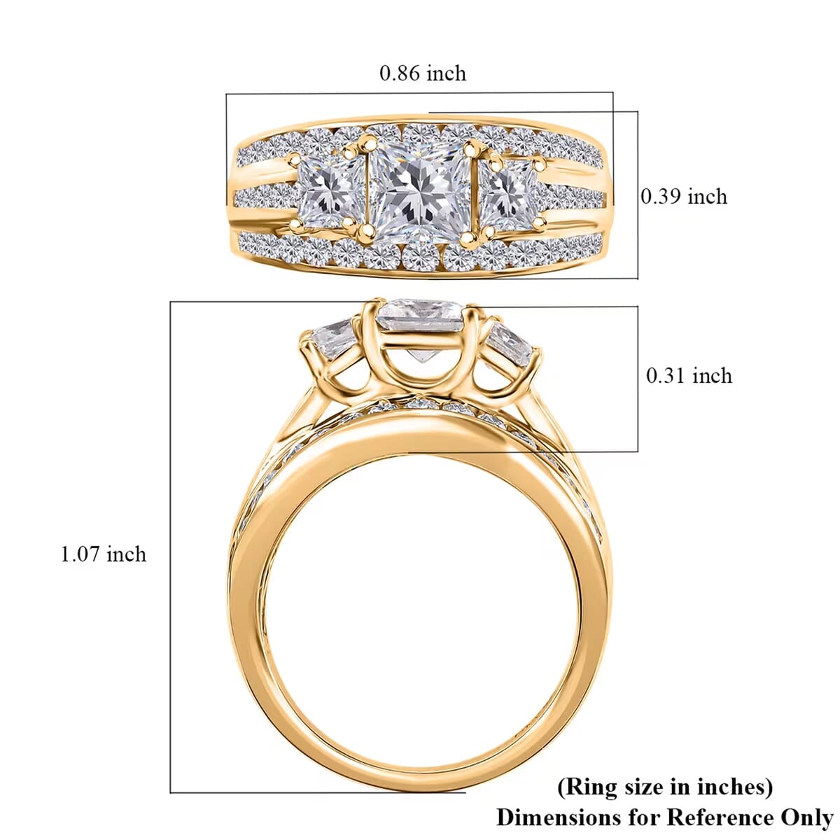 Moissanite 2.00 ctw Trinity Ring in 18K Vermeil Yellow Gold Over Sterling Silver (Size 7.0) image number 7