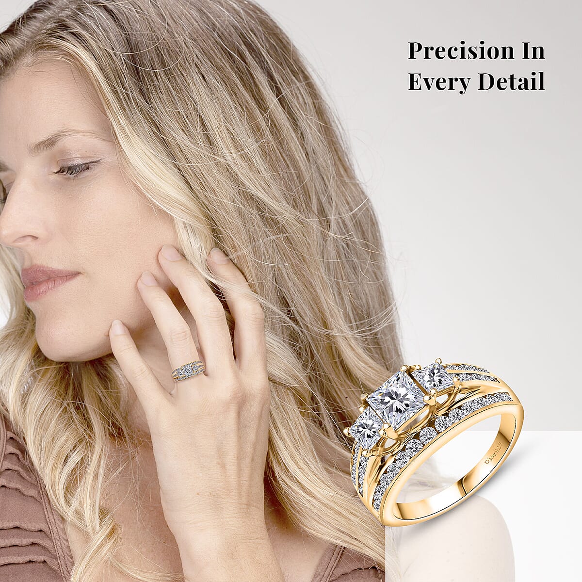 D'Joy Moissanite 2.00 ctw Trinity Ring in 18K Vermeil Yellow Gold Over Sterling Silver (Size 8.0) image number 1