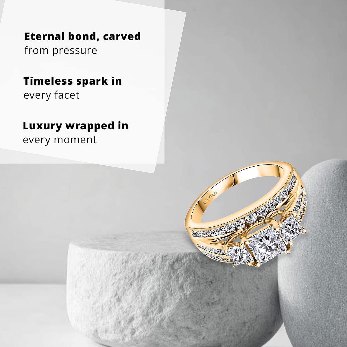 D'Joy Moissanite 2.00 ctw Trinity Ring in 18K Vermeil Yellow Gold Over Sterling Silver (Size 8.0) image number 2