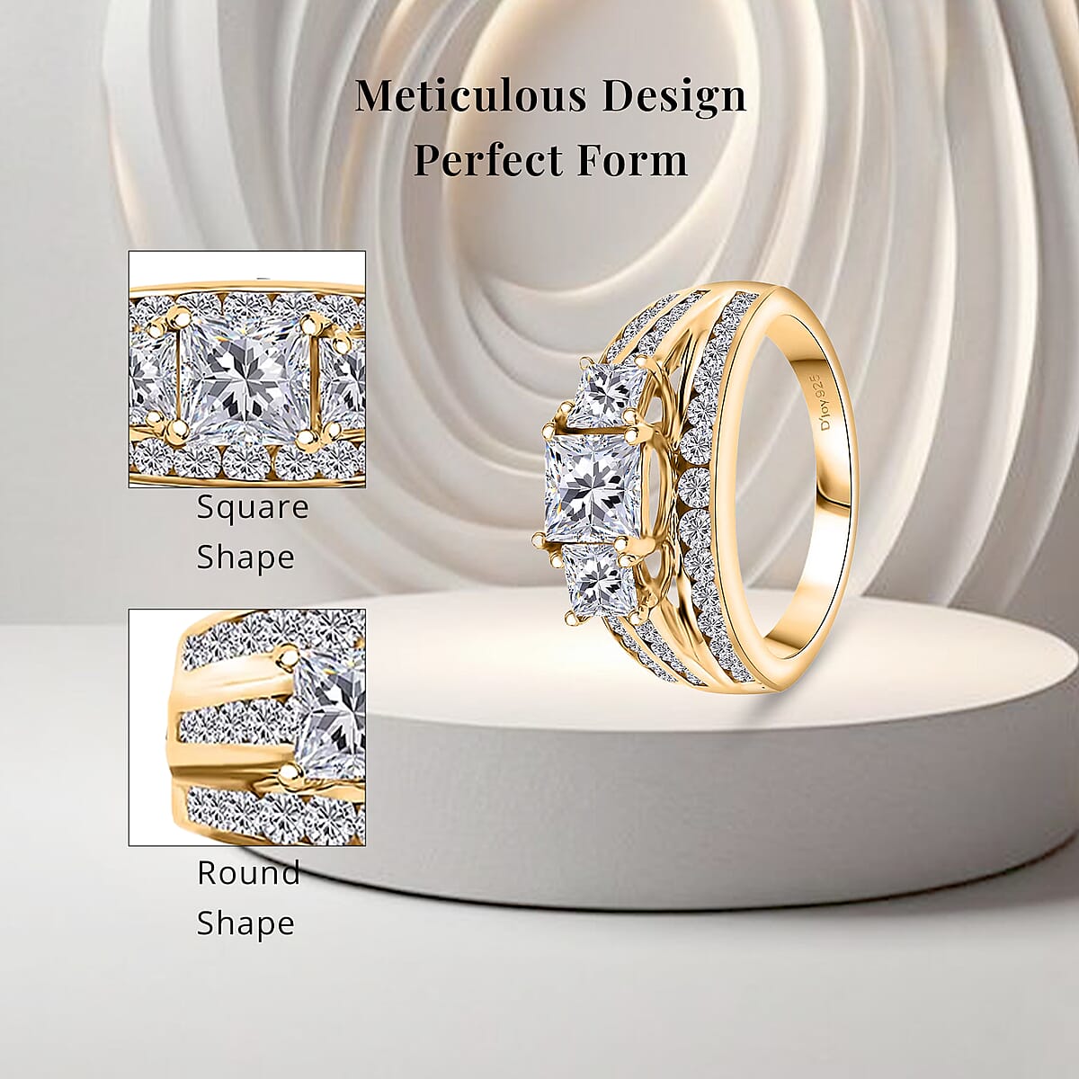 D'Joy Moissanite 2.00 ctw Trinity Ring in 18K Vermeil Yellow Gold Over Sterling Silver (Size 8.0) image number 5