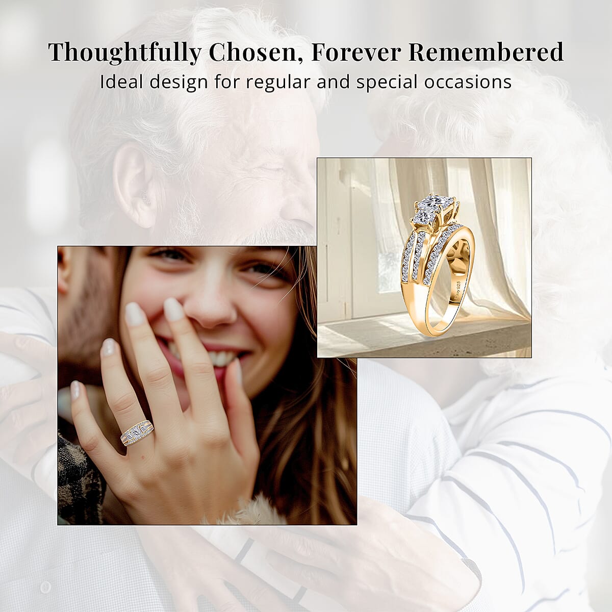 D'Joy Moissanite 2.00 ctw Trinity Ring in 18K Vermeil Yellow Gold Over Sterling Silver (Size 8.0) image number 6