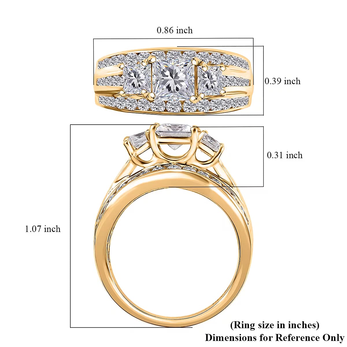 D'Joy Moissanite 2.00 ctw Trinity Ring in 18K Vermeil Yellow Gold Over Sterling Silver (Size 8.0) image number 7