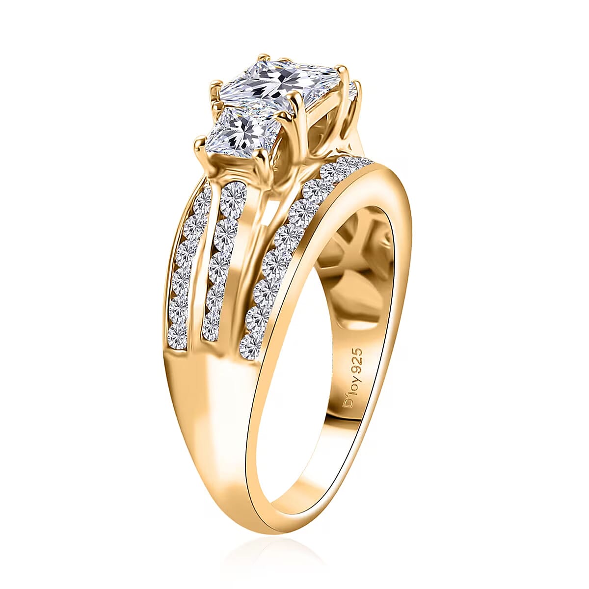 D'Joy Moissanite 2.00 ctw Trinity Ring in 18K Vermeil Yellow Gold Over Sterling Silver (Size 8.0) image number 8