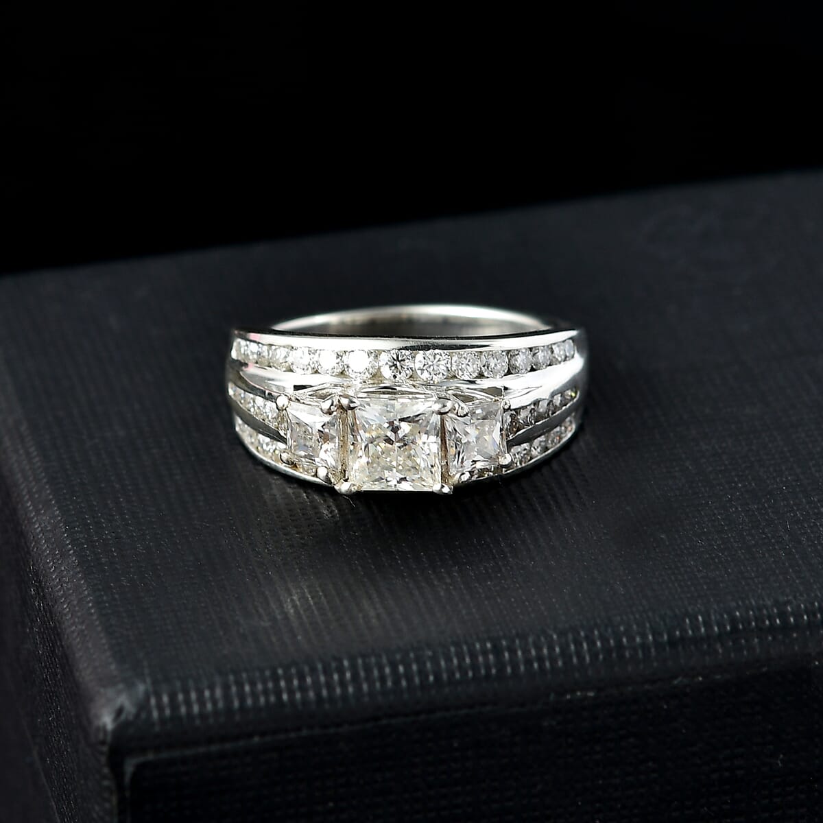 Moissanite 2.00 ctw Trinity Ring in Rhodium Over Sterling Silver (Size 10.0) image number 1