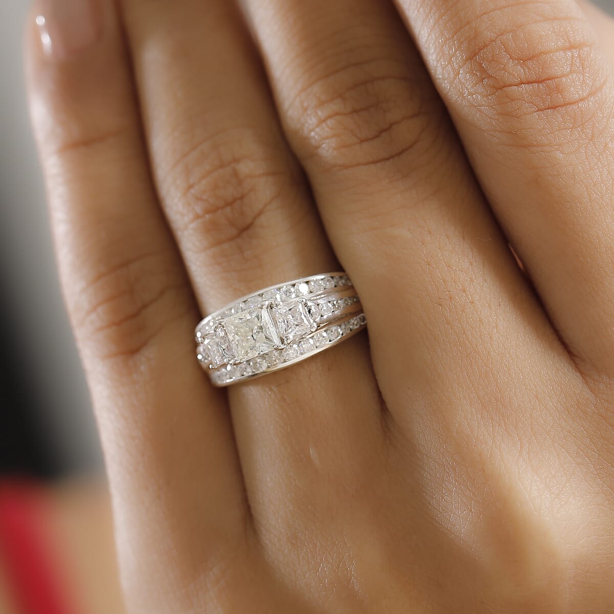 Moissanite 2.00 ctw Trinity Ring in Rhodium Over Sterling Silver (Size 10.0) image number 2