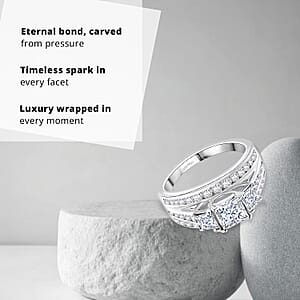 D'Joy Moissanite 2.00 ctw Trinity Ring in Rhodium Over Sterling Silver (Size 10.0)