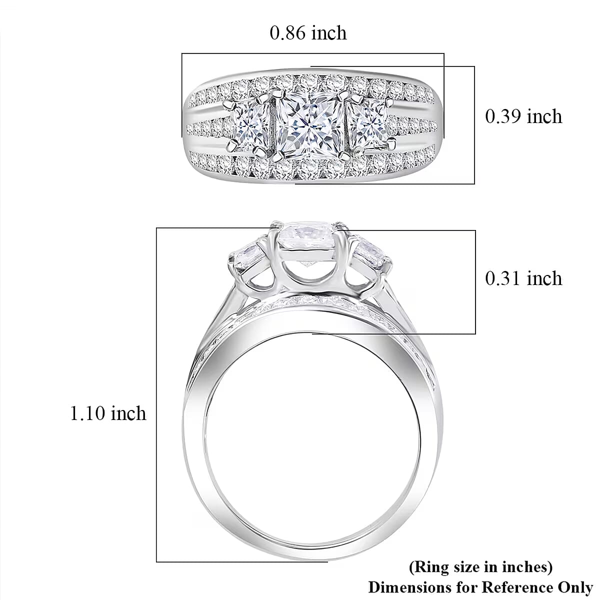 Moissanite 2.00 ctw Trinity Ring in Rhodium Over Sterling Silver (Size 10.0) image number 7