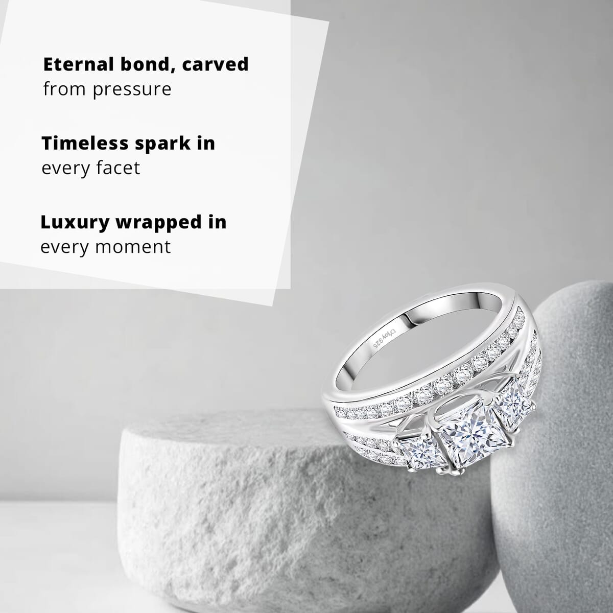 Moissanite 2.00 ctw Trinity Ring in Rhodium Over Sterling Silver (Size 5.0) image number 2