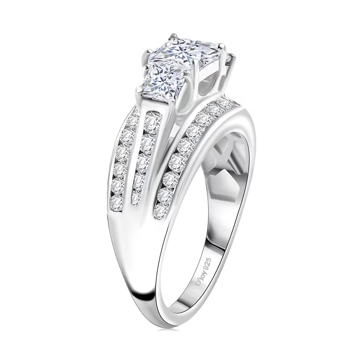 Moissanite 2.00 ctw Trinity Ring in Rhodium Over Sterling Silver (Size 5.0) image number 8