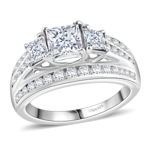 Moissanite 2.00 ctw Trinity Ring in Rhodium Over Sterling Silver (Size 6.0)