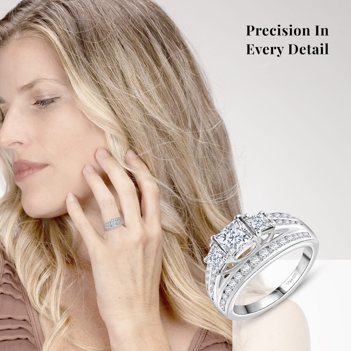 Moissanite 2.00 ctw Trinity Ring in Rhodium Over Sterling Silver (Size 6.0) image number 1