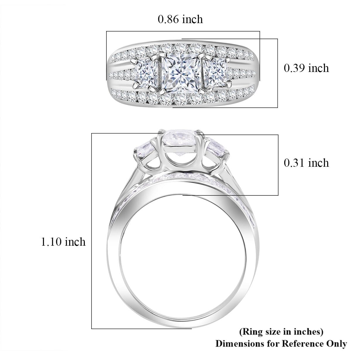 Moissanite 2.00 ctw Trinity Ring in Rhodium Over Sterling Silver (Size 6.0) image number 5