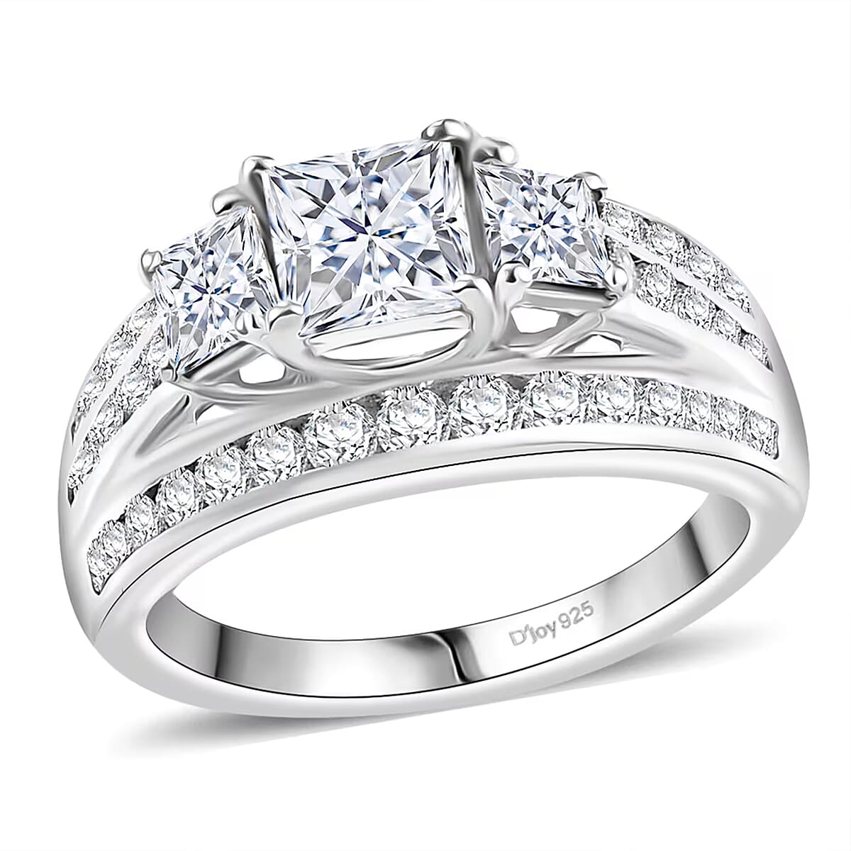 D'Joy Moissanite 2.00 ctw Trinity Ring in Rhodium Over Sterling Silver (Size 7.0) image number 0