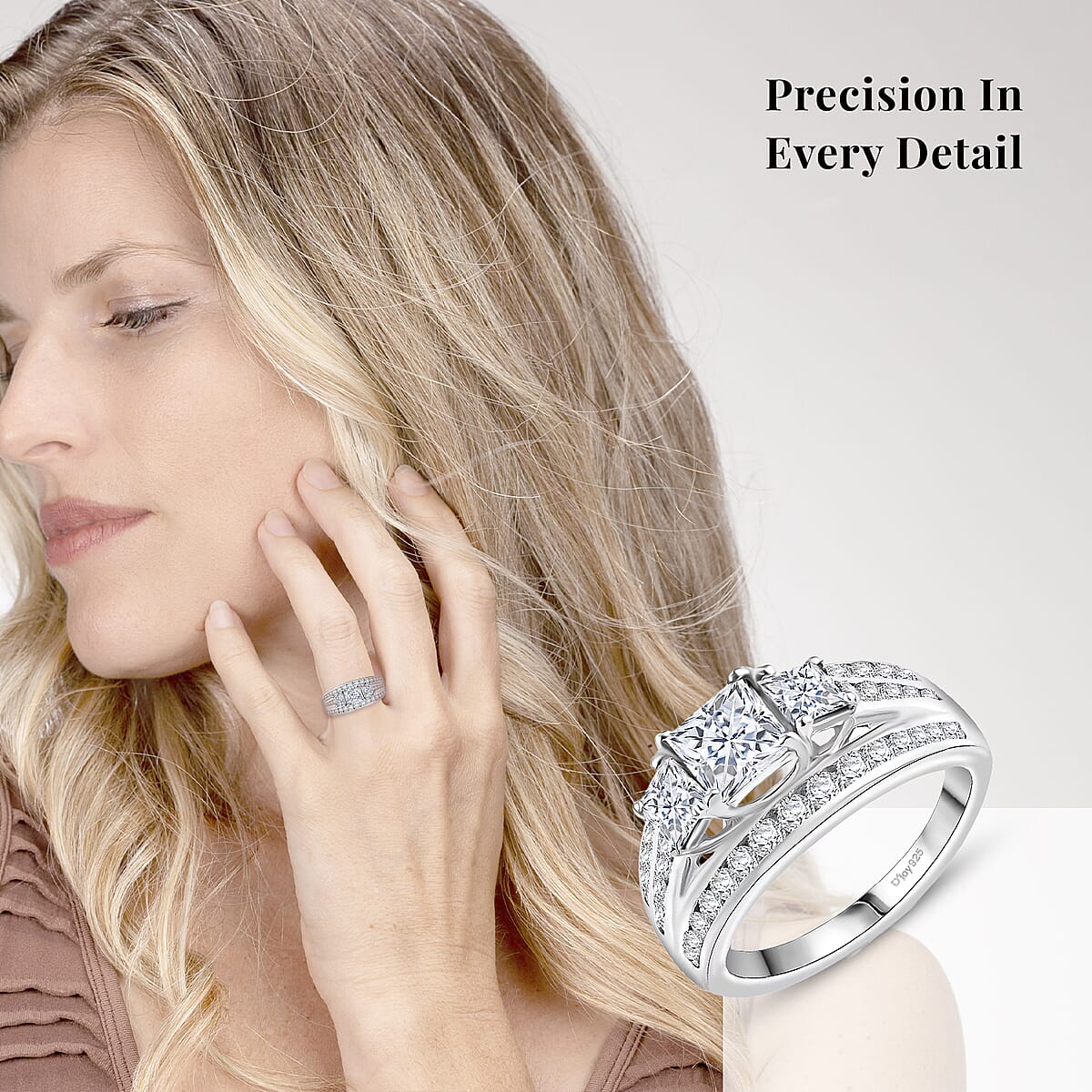 D'Joy Moissanite 2.00 ctw Trinity Ring in Rhodium Over Sterling Silver (Size 7.0) image number 1