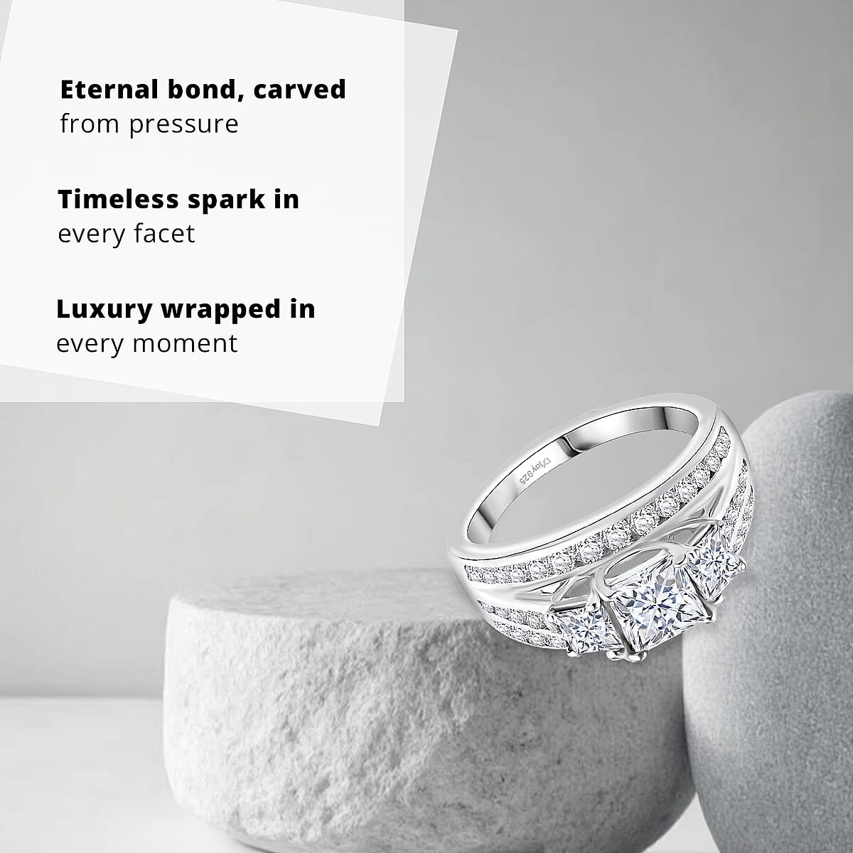 D'Joy Moissanite 2.00 ctw Trinity Ring in Rhodium Over Sterling Silver (Size 7.0) image number 2