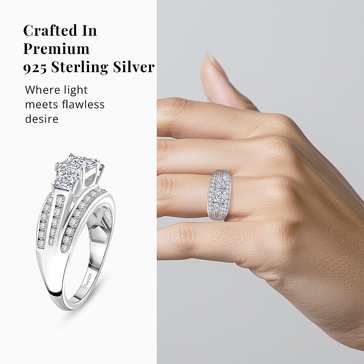 D'Joy Moissanite 2.00 ctw Trinity Ring in Rhodium Over Sterling Silver (Size 7.0) image number 4