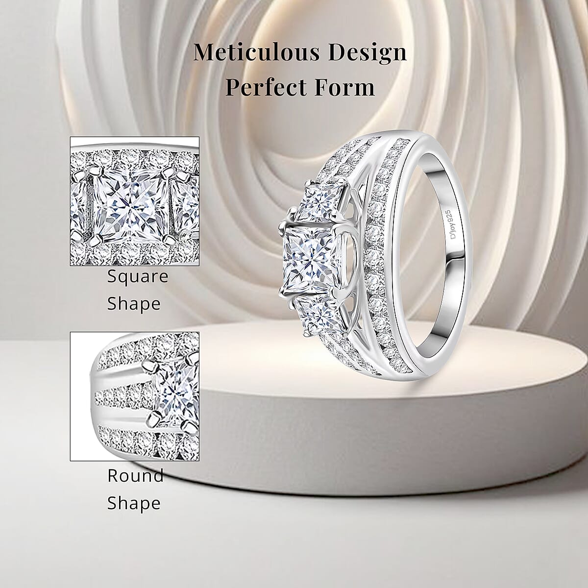 D'Joy Moissanite 2.00 ctw Trinity Ring in Rhodium Over Sterling Silver (Size 7.0) image number 5