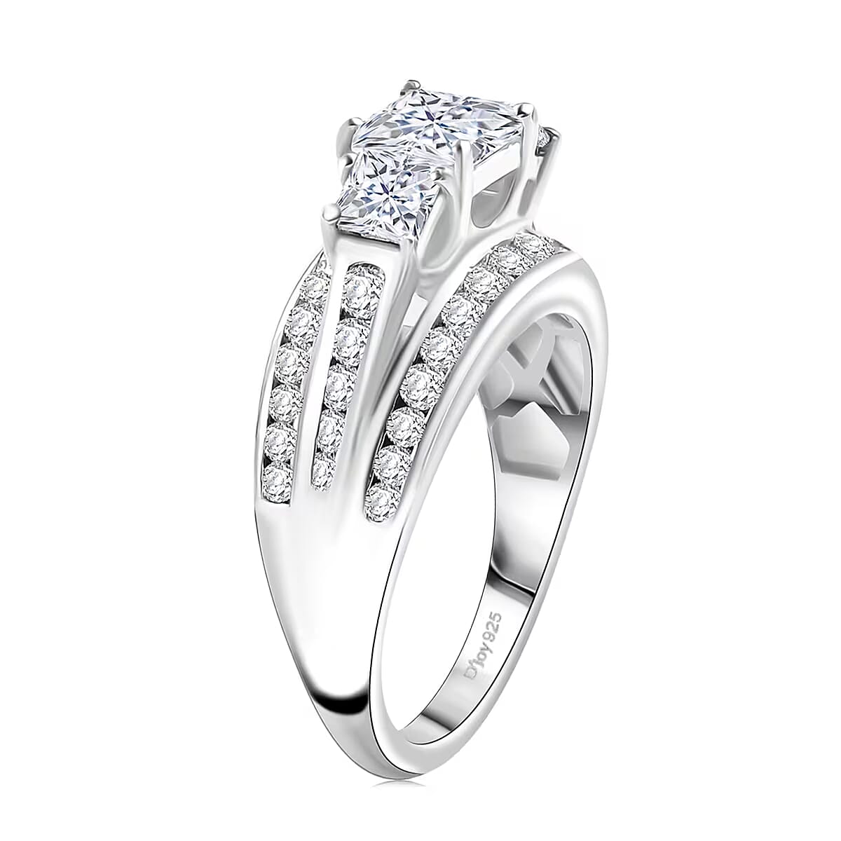 D'Joy Moissanite 2.00 ctw Trinity Ring in Rhodium Over Sterling Silver (Size 7.0) image number 8