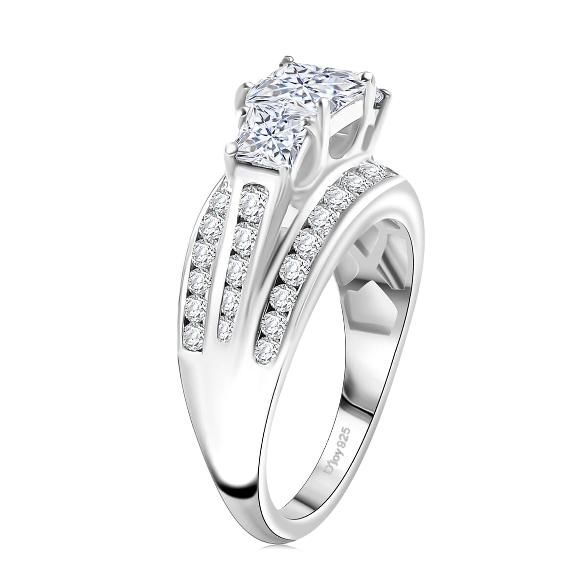 Moissanite 2.00 ctw Trinity Ring in Rhodium Over Sterling Silver (Size 8.0) image number 3