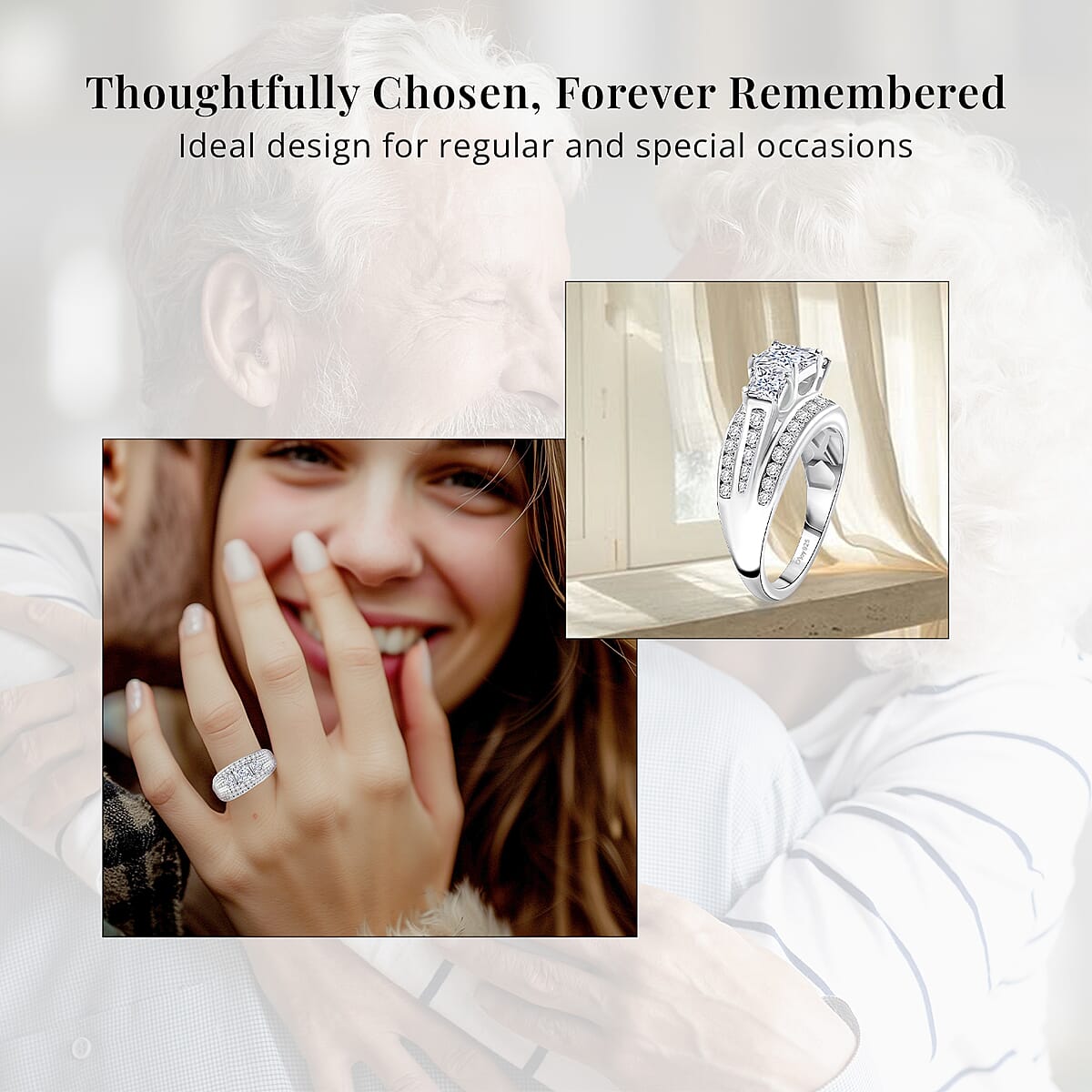 D'Joy Moissanite 2.00 ctw Trinity Ring in Rhodium Over Sterling Silver (Size 8.0) image number 6